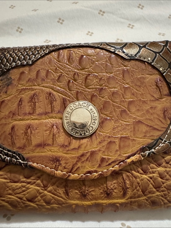 Coach Handbags - Coach Tan Croc-Embossed Leather Clutch with Silver-Tone Logo